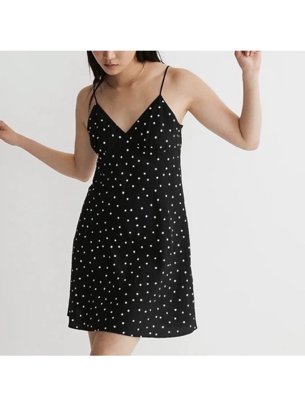 Madewell Black and White Tie-Back Polka Dot Slip Dress